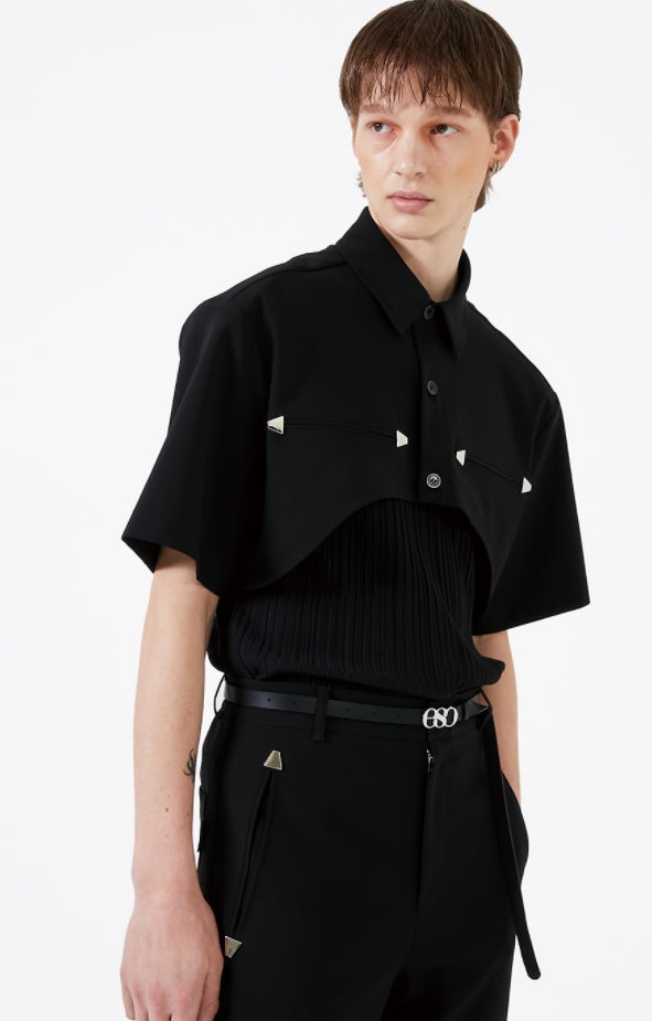 イーエスシースタジオ(ESC STUDIO)  Stud crop pad shirt jacket (black)