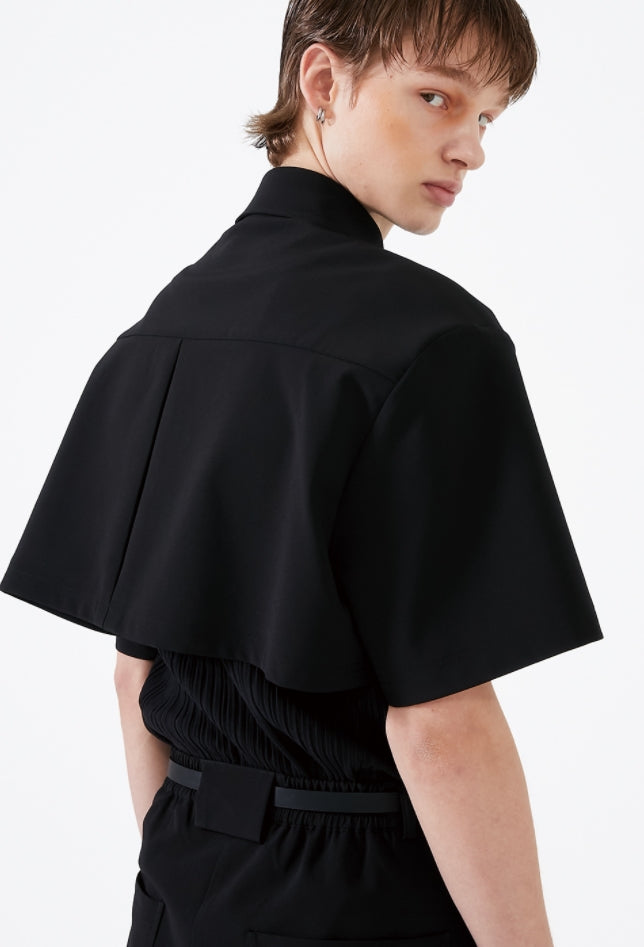 イーエスシースタジオ(ESC STUDIO)  Stud crop pad shirt jacket (black)