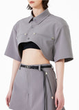 イーエスシースタジオ(ESC STUDIO)  Stud crop pad shirt jacket (grey)