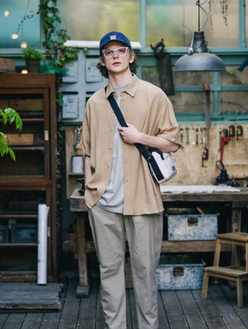 ダブルユーブイプロジェクト(WV PROJECT) Ritz Stripe Short-Sleeved Shirt Beige MJSS7506