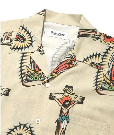 セイントペイン(SAINTPAIN)  SPXBH OPEN COLLAR SHIRTS-BEIGE