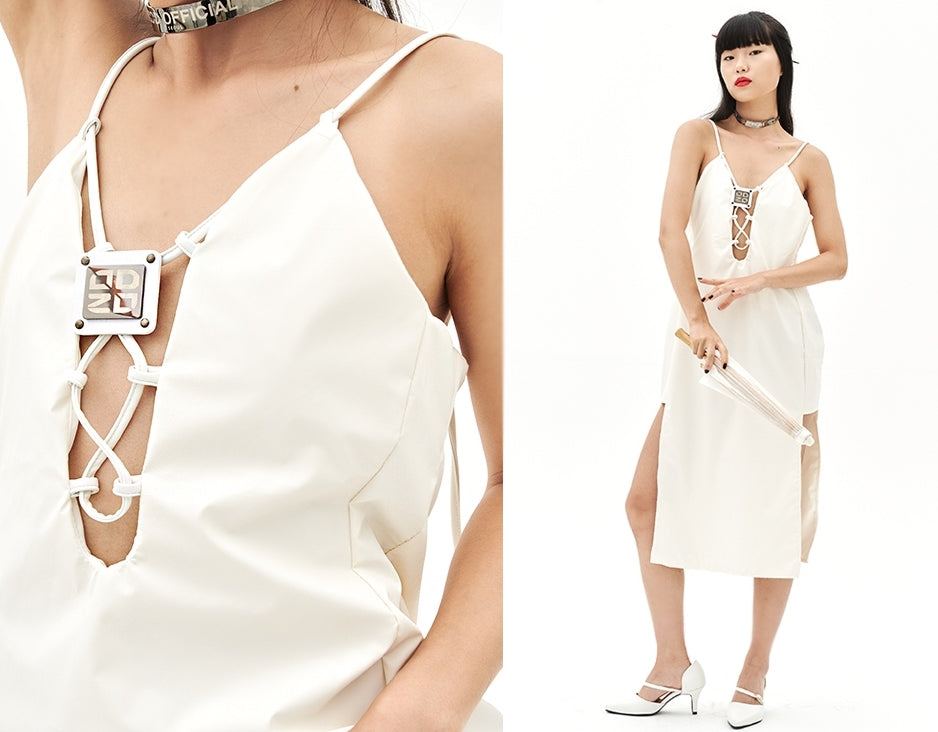 オージーオーディー(OZOD)  TWISTED LOGO DRESS_WHITE