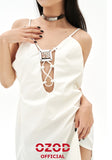オージーオーディー(OZOD)  TWISTED LOGO DRESS_WHITE