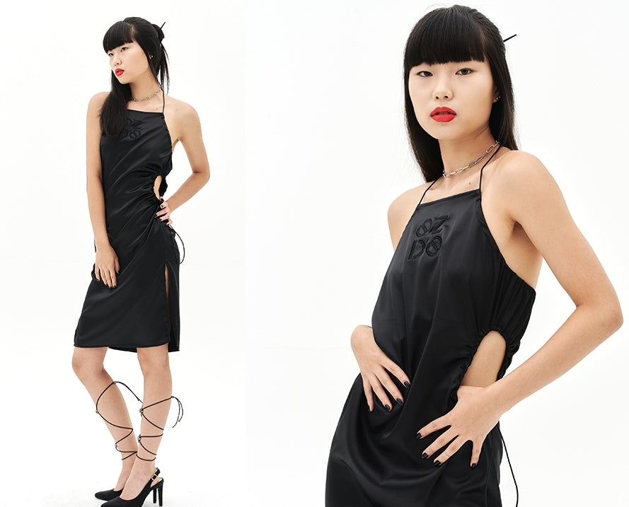 オージーオーディー(OZOD)  SATIN HOLE DRESS_BLACK