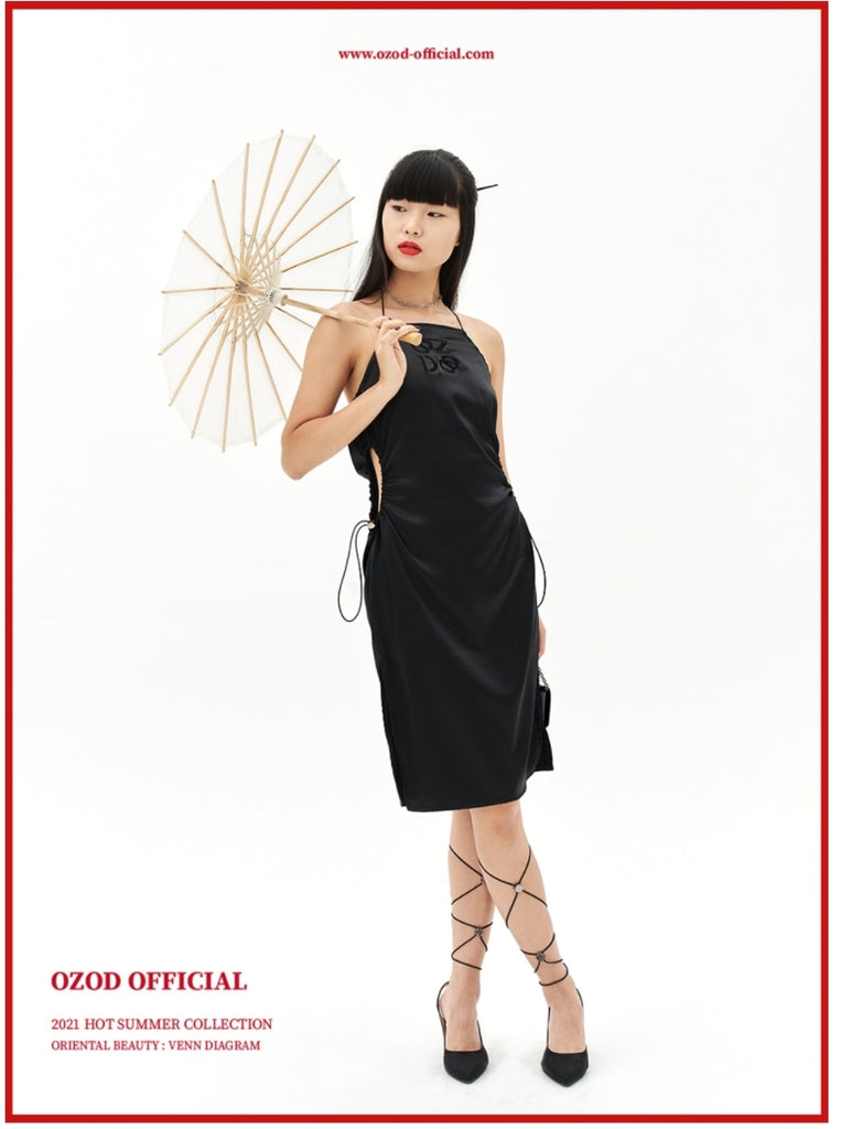 オージーオーディー(OZOD)  SATIN HOLE DRESS_BLACK