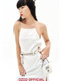 オージーオーディー(OZOD) SATIN HOLE DRESS_WHITE