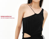 オージーオーディー(OZOD)  GATHER SLIT DRESS_BLACK
