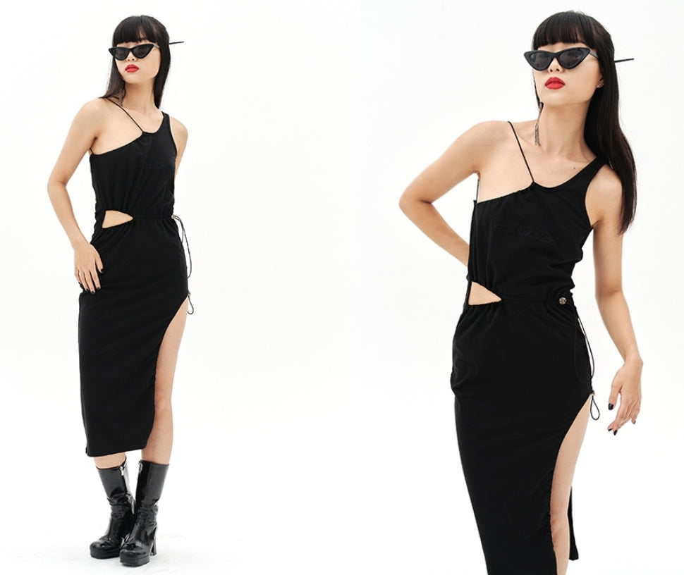 オージーオーディー(OZOD)  GATHER SLIT DRESS_BLACK