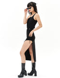 オージーオーディー(OZOD)  GATHER SLIT DRESS_BLACK