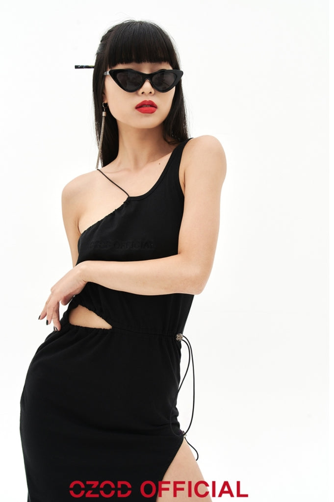 オージーオーディー(OZOD)  GATHER SLIT DRESS_BLACK