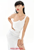 オージーオーディー(OZOD)  GATHER SLIT DRESS_WHITE