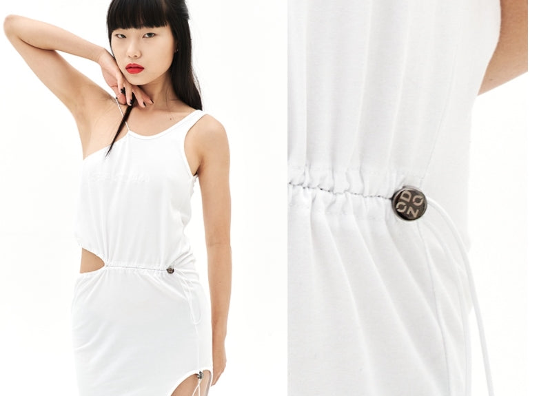 オージーオーディー(OZOD)  GATHER SLIT DRESS_WHITE