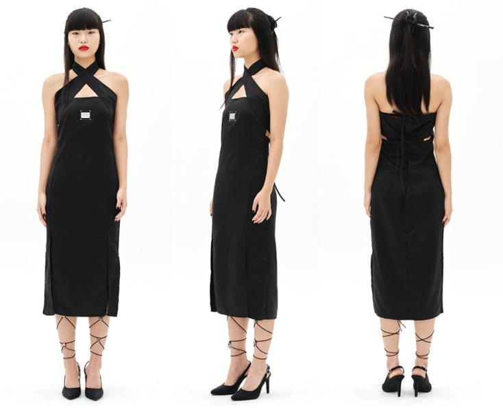 オージーオーディー(OZOD)  ORIENTAL SATIN DRESS_BLACK