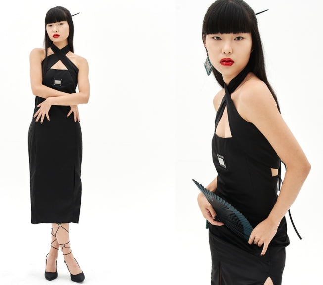 オージーオーディー(OZOD)  ORIENTAL SATIN DRESS_BLACK