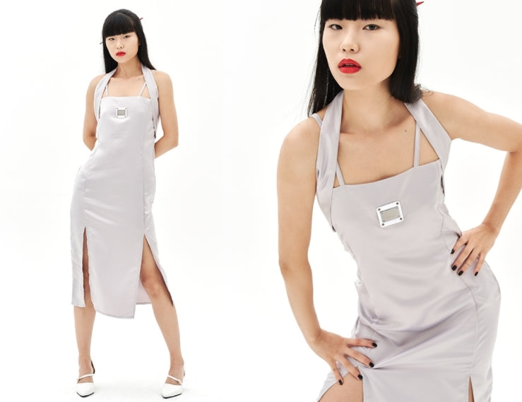 オージーオーディー(OZOD)  ORIENTAL SATIN DRESS_SILVER