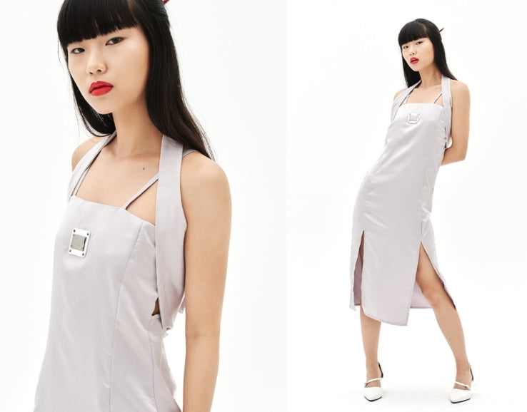 オージーオーディー(OZOD)  ORIENTAL SATIN DRESS_SILVER