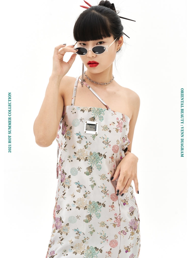 オージーオーディー(OZOD)  ORIENTAL JACQUARD DRESS_SILVER