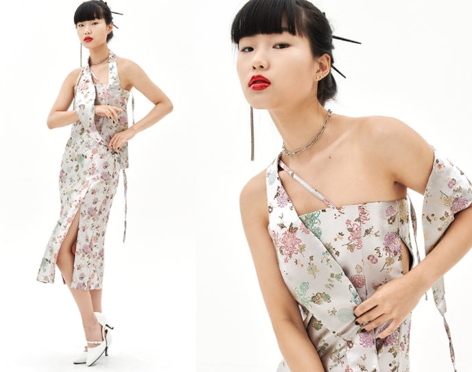オージーオーディー(OZOD)  ORIENTAL JACQUARD DRESS_SILVER