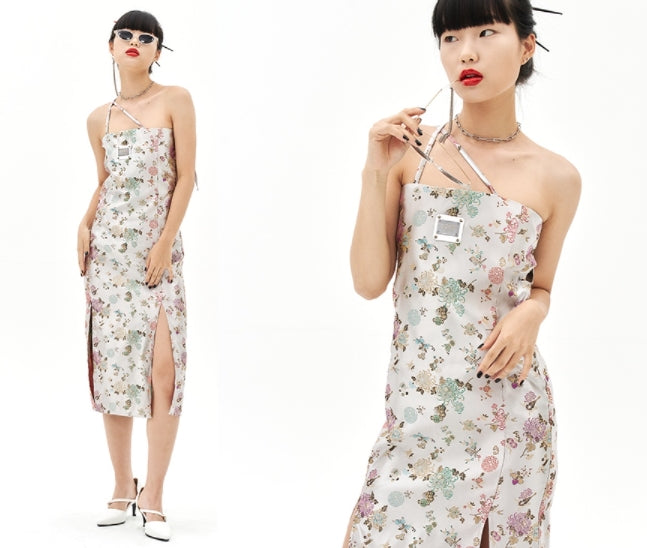 オージーオーディー(OZOD)  ORIENTAL JACQUARD DRESS_SILVER