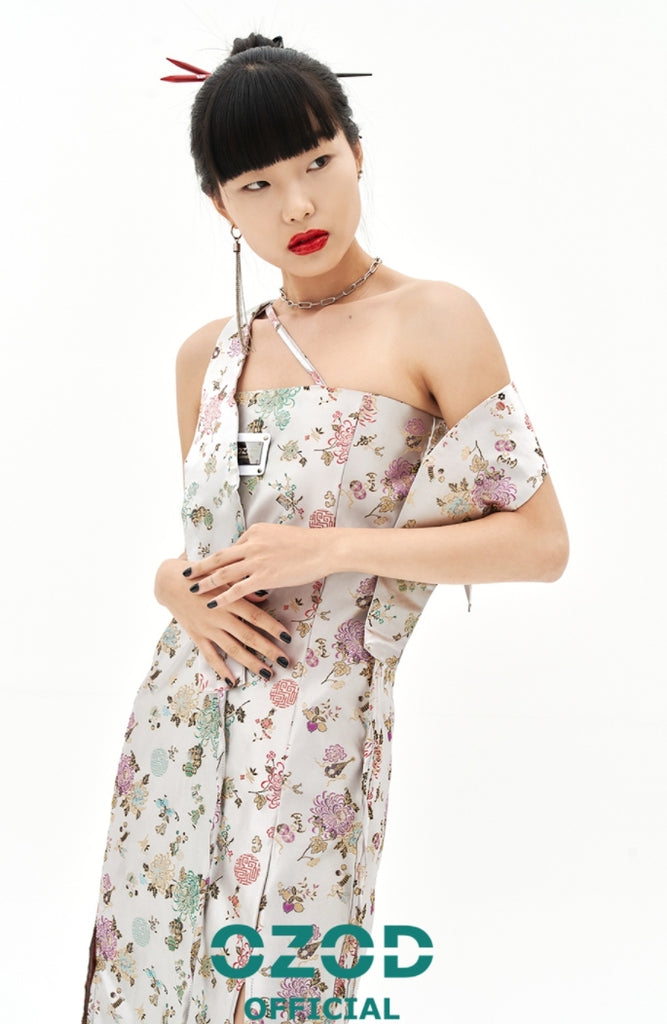 オージーオーディー(OZOD)  ORIENTAL JACQUARD DRESS_SILVER