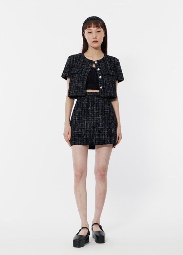curetty (キュリティー)  C GLITTER TWEED SHORT SLEEVE JACKET_BLACK