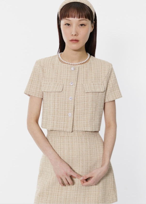 curetty (キュリティー)  C GLITTER TWEED SHORT SLEEVE JACKET_BEIGE