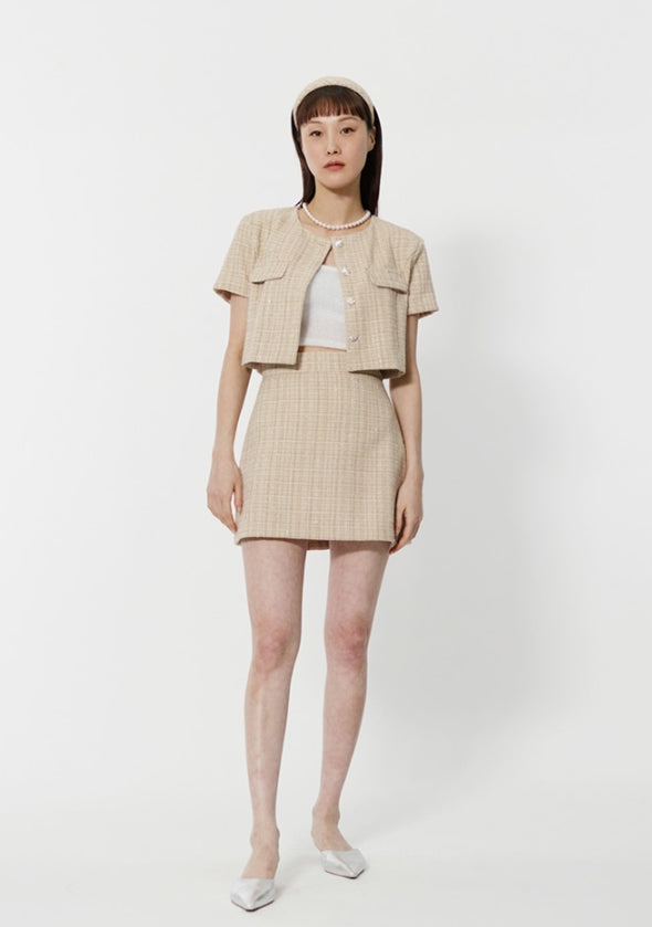 curetty (キュリティー)  C GLITTER TWEED SHORT SLEEVE JACKET_BEIGE