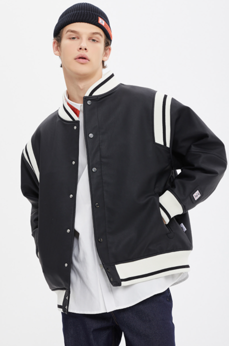 ベドインベド(BADINBAD) SHOULDER LINE VARSITY JACKET_BLACK