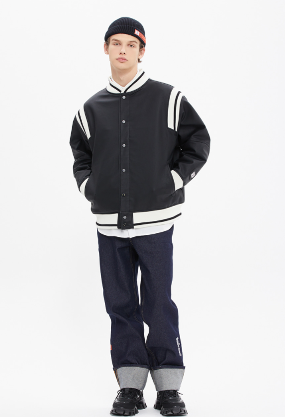 ベドインベド(BADINBAD) SHOULDER LINE VARSITY JACKET_BLACK