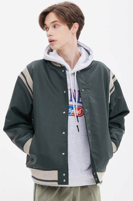 ベドインベド(BADINBAD) SHOULDER LINE VARSITY JACKET_GREEN