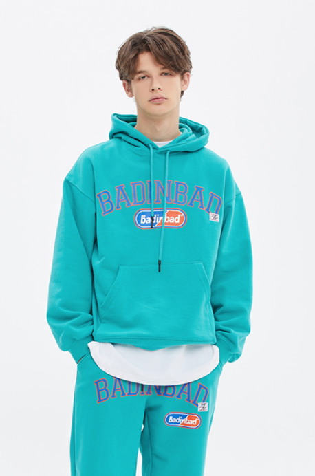 ベドインベド(BADINBAD) COLLEGE FONT HEAVY WEIGHT HOODIE_MINT