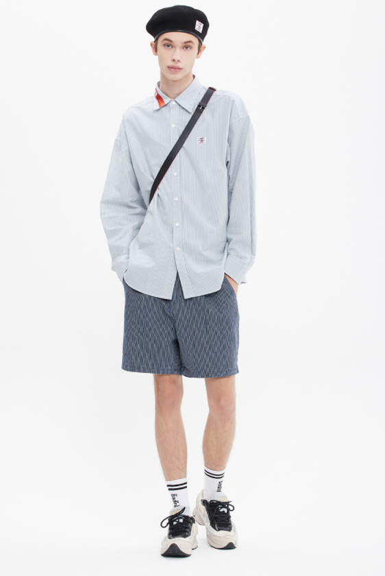 ベドインベド(BADINBAD) LOGO STRIPE OXFORD SHIRT_BLUE