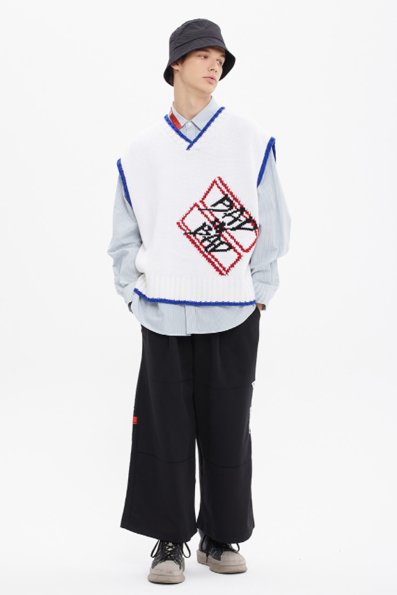 ベドインベド(BADINBAD) BIG NAME TAG LOGO VEST_WHITE