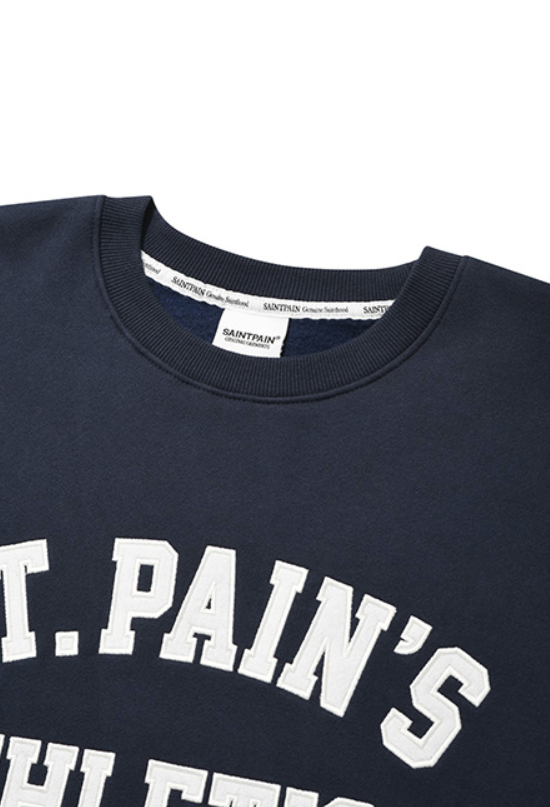 セイントペイン(SAINTPAIN)  SP ATHLETIC LOGO CREWNECK-NAVY