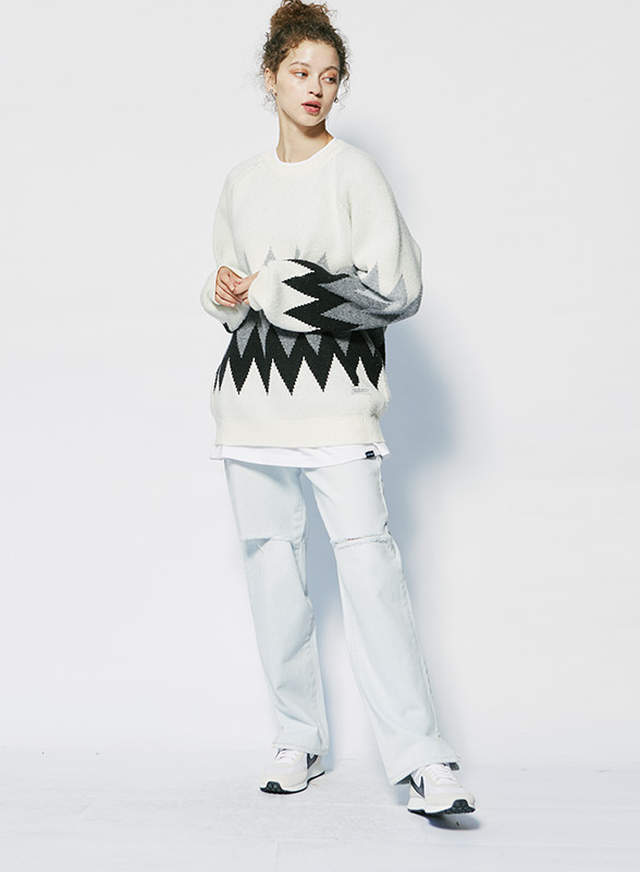セイントペイン(SAINTPAIN) SP FINE WOOL ZIGZAG KNIT-IVORY