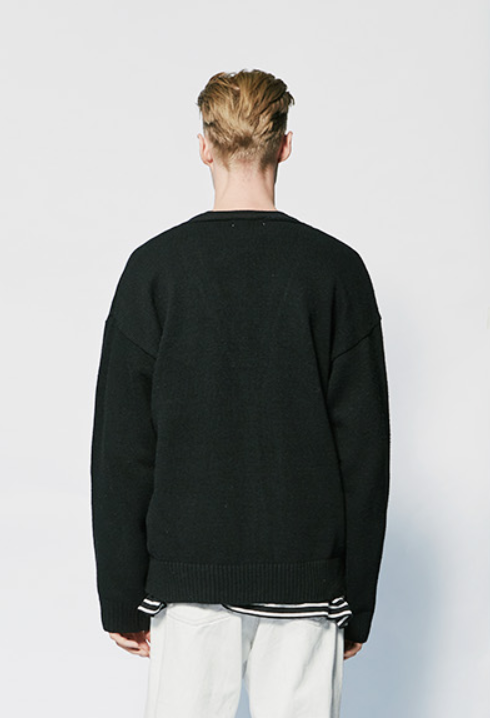 セイントペイン(SAINTPAIN) SP FINE WOOL LOOSE FIT CARDIGAN-BLACK