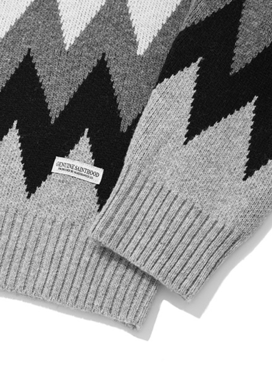 セイントペイン(SAINTPAIN) SP FINE WOOL ZIGZAG CARDIGAN-GRAY