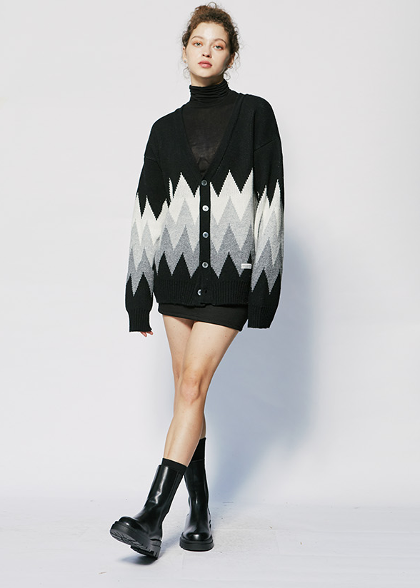 セイントペイン(SAINTPAIN) SP FINE WOOL ZIGZAG CARDIGAN-BLACK
