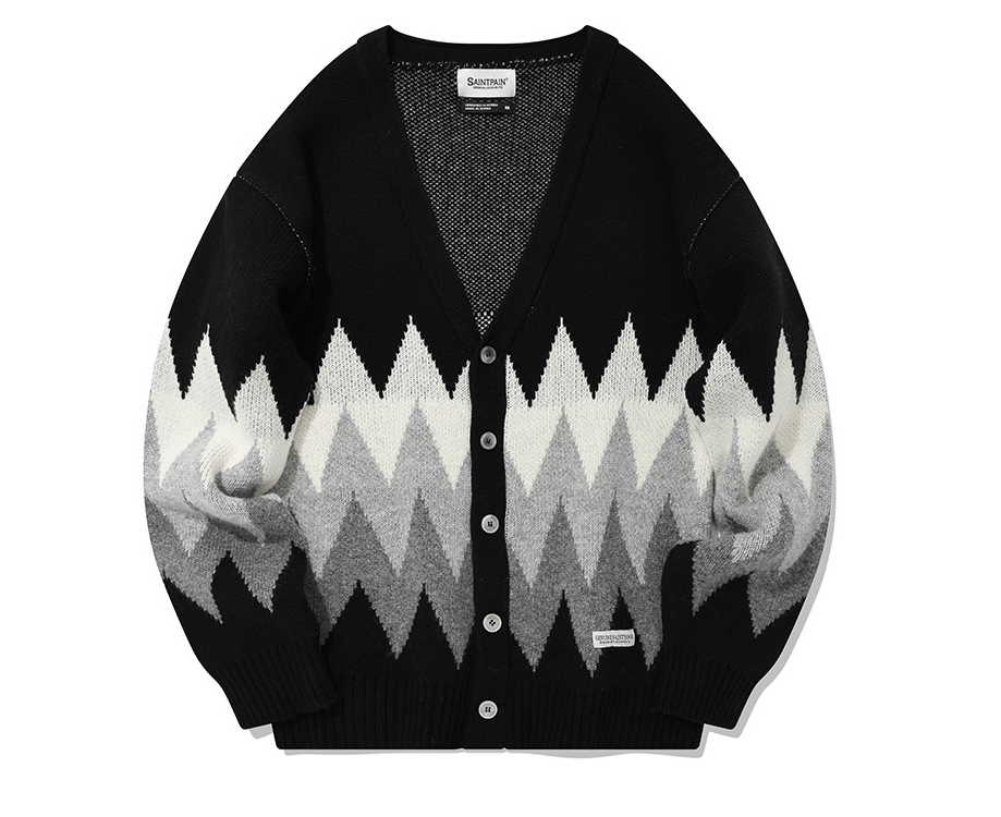セイントペイン(SAINTPAIN) SP FINE WOOL ZIGZAG CARDIGAN-BLACK