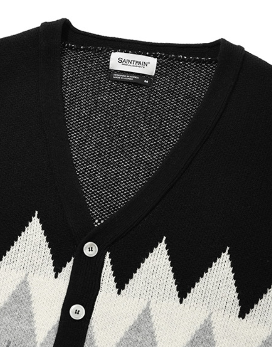 セイントペイン(SAINTPAIN) SP FINE WOOL ZIGZAG CARDIGAN-BLACK