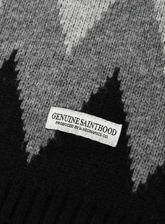セイントペイン(SAINTPAIN) SP FINE WOOL ZIGZAG CARDIGAN-BLACK