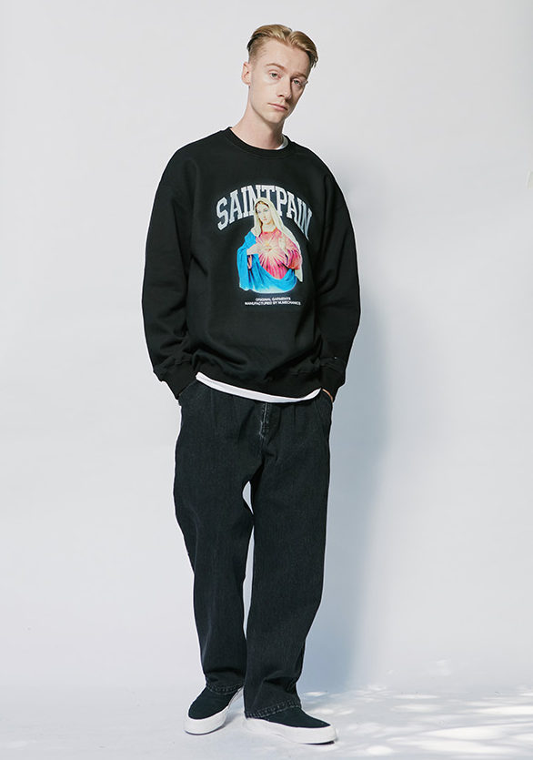 セイントペイン(SAINTPAIN) SP HEART OF MARY CREWNECK-BLACK
