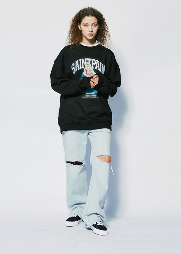 セイントペイン(SAINTPAIN) SP HEART OF MARY CREWNECK-BLACK