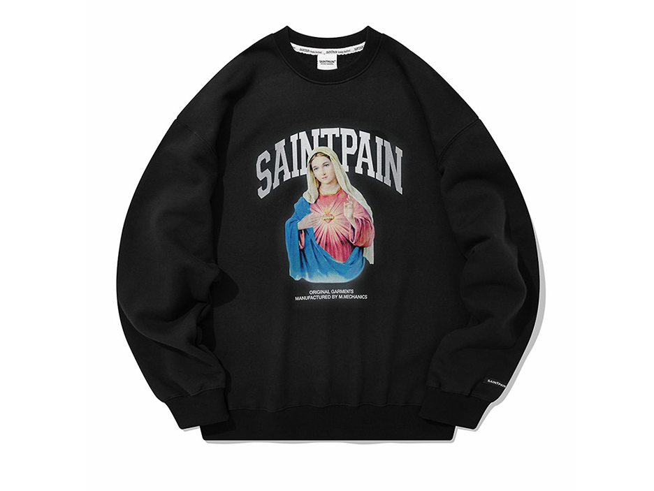 セイントペイン(SAINTPAIN) SP HEART OF MARY CREWNECK-BLACK