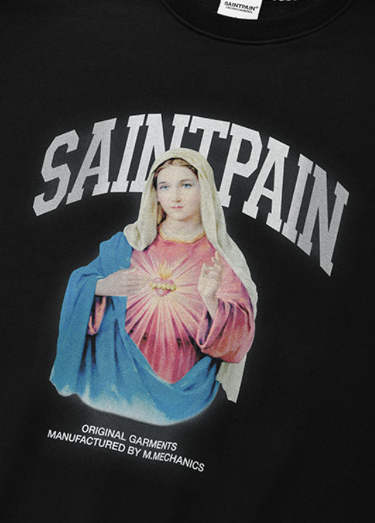 セイントペイン(SAINTPAIN) SP HEART OF MARY CREWNECK-BLACK