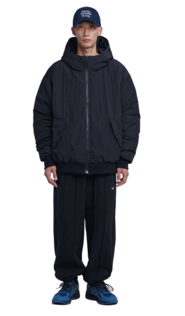 NOMANUAL(ノーマニュアル) NYLON PADDED HOODED ZIP UP JACKET - BLACK