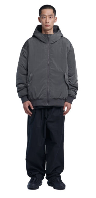 NOMANUAL(ノーマニュアル) NYLON PADDED HOODED ZIP UP JACKET - CHARCOAL