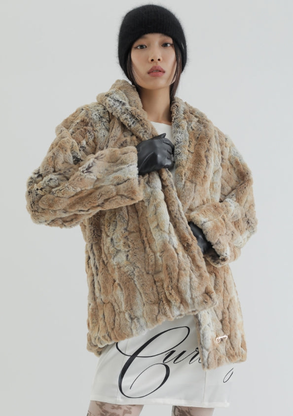 curetty (キュリティー) C ECO FUR SHAWL COLLAR JACKET_BROWN
