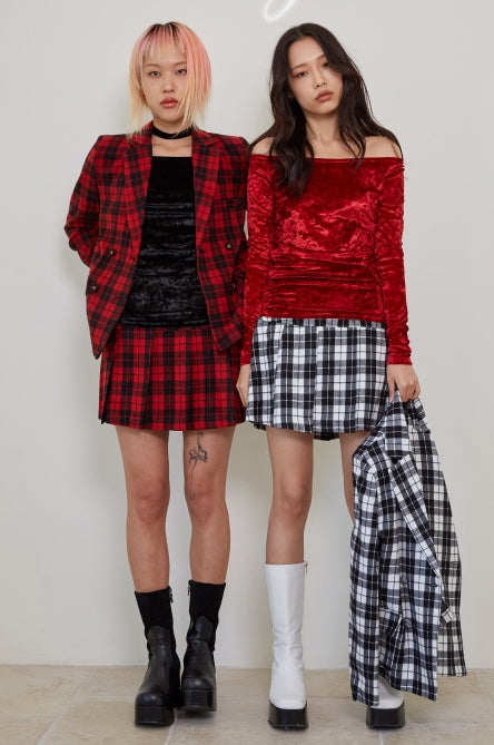 curetty (キュリティー) C CHECKED DOUBLE BUTTON JACKET_WHITE