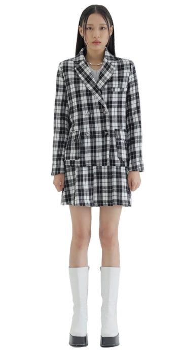 curetty (キュリティー) C CHECKED DOUBLE BUTTON JACKET_WHITE